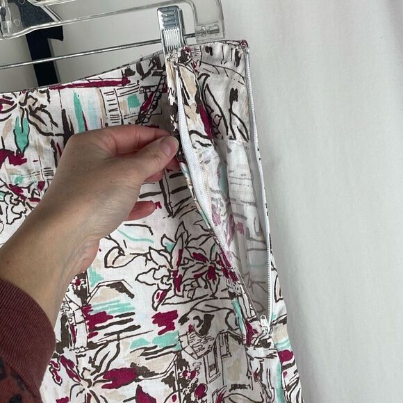 100% LINEN Printed Midi Skirt 4 - Picture 4 of 13